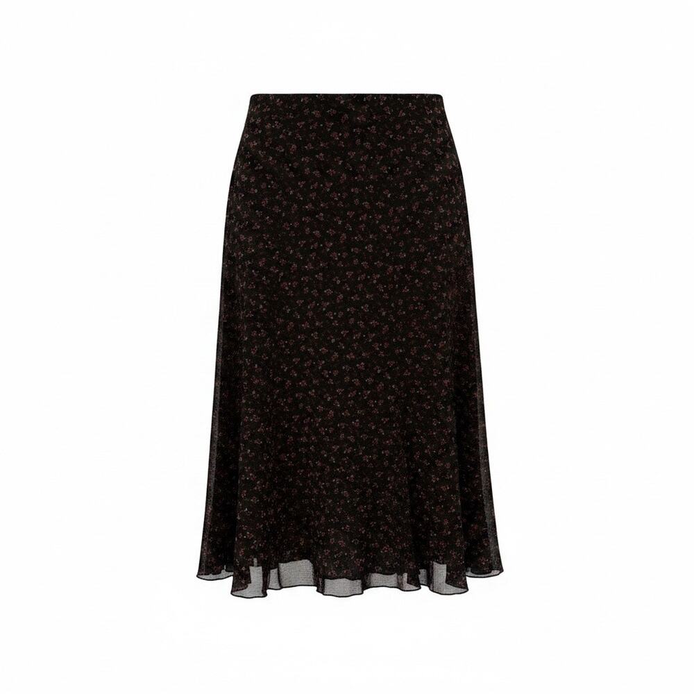 Vintage Hennes Collection Floral Skirt Plus Size 14 Black 90s Cottagecore